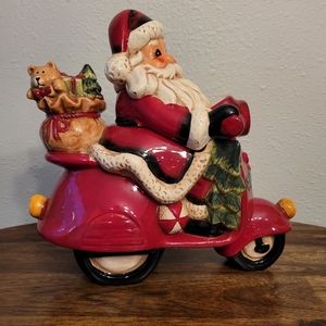 Santa on a Scooter Cookie Jar